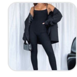 White Fox Life is Short Ribbed Jumpsuit in Black